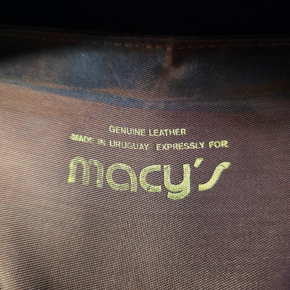 Macy's Vintage Dark Brown Genuine Leather Shoulder Bag Made in Uruguay Zip Top - Picture 4 of 14